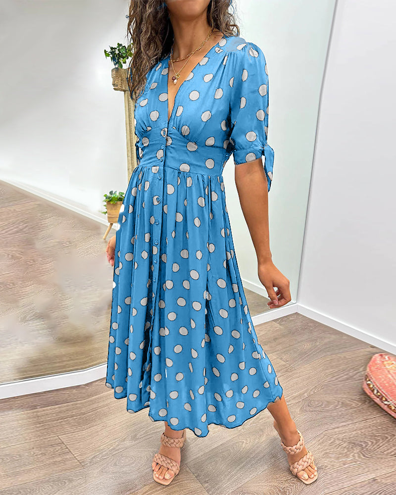 Pennie β Elegant Buttoned Polka Dot Midi Dress for a Chic and Stylish Look