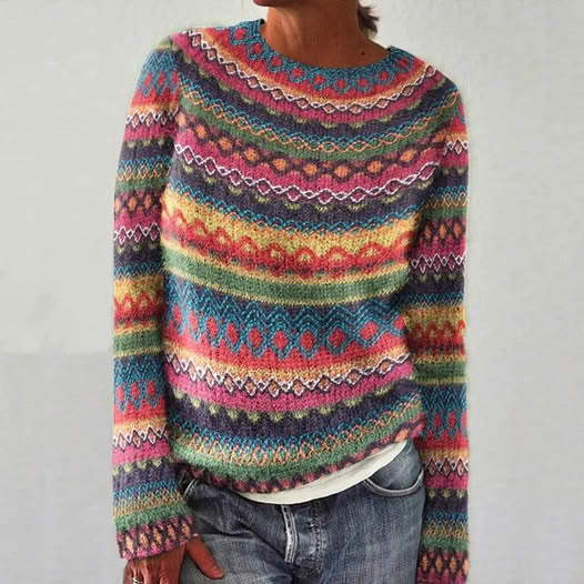 Monique | Stylish striped winter sweater with comfortable round neck