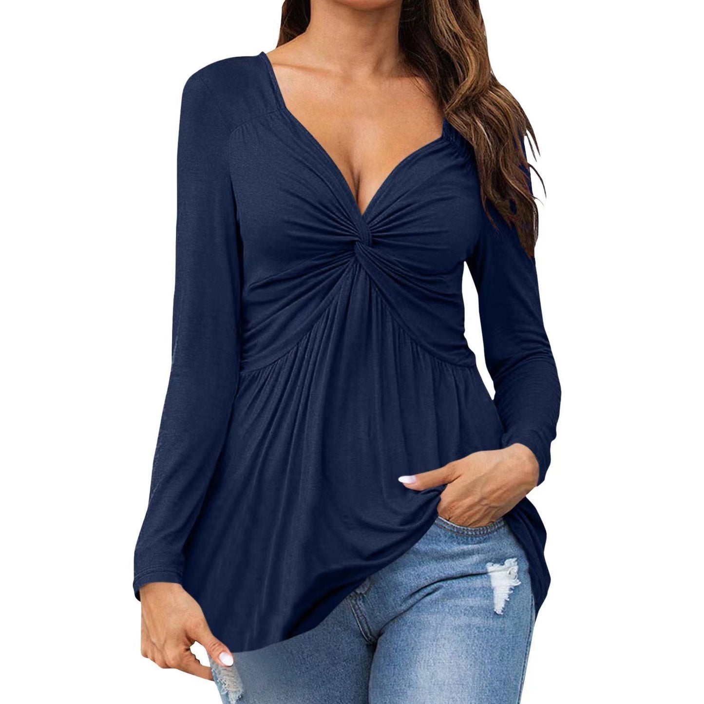 Celine β Elegant Long-Sleeve Tie-Front Top with V-neckline