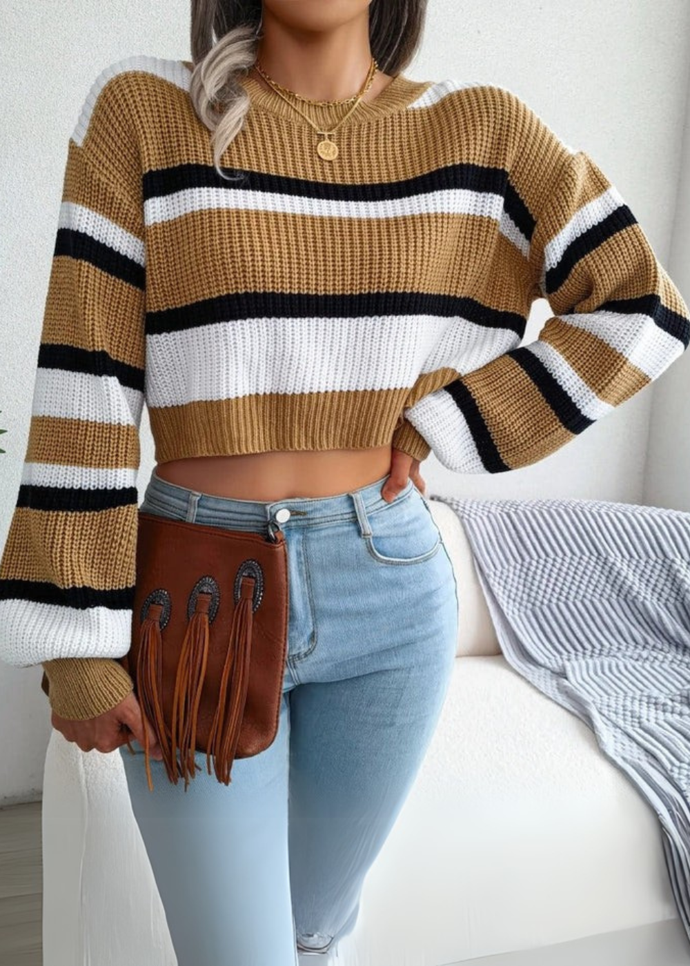 Nevaeh | Striped Knit Cropped Jumper
