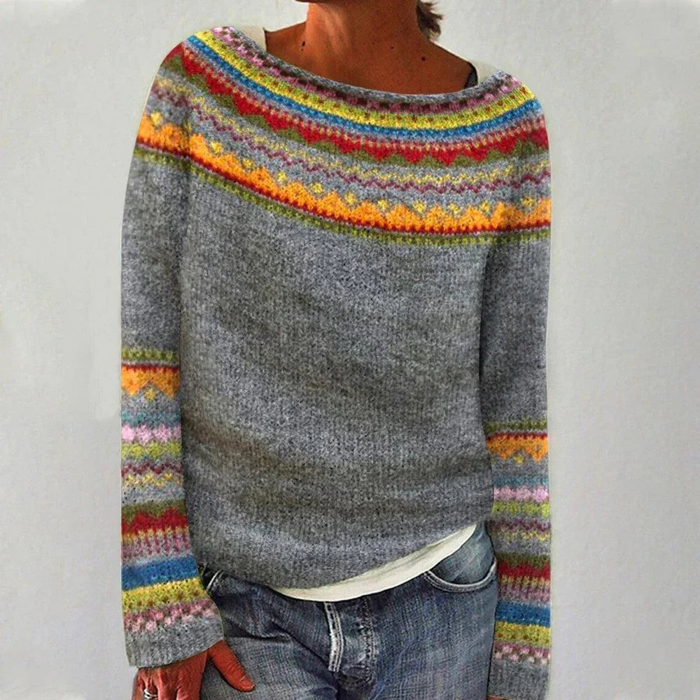 Monique | Stylish striped winter sweater with comfortable round neck