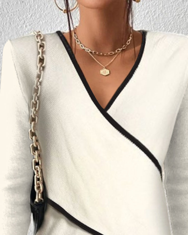 Yzabelle | Wrap Contrast Trim Jumper