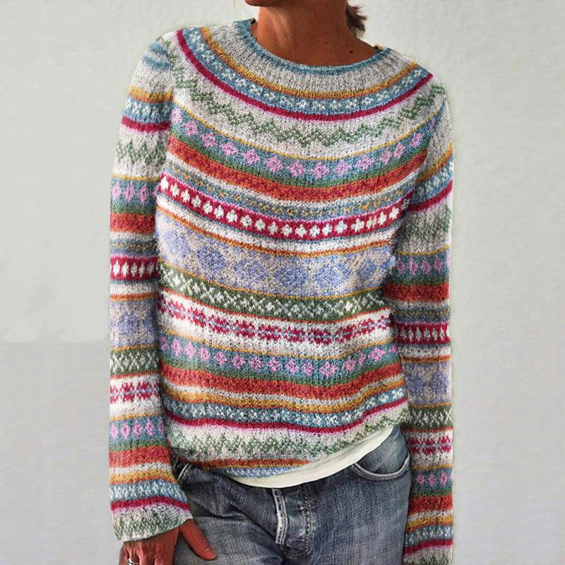 Monique | Stylish striped winter sweater with comfortable round neck