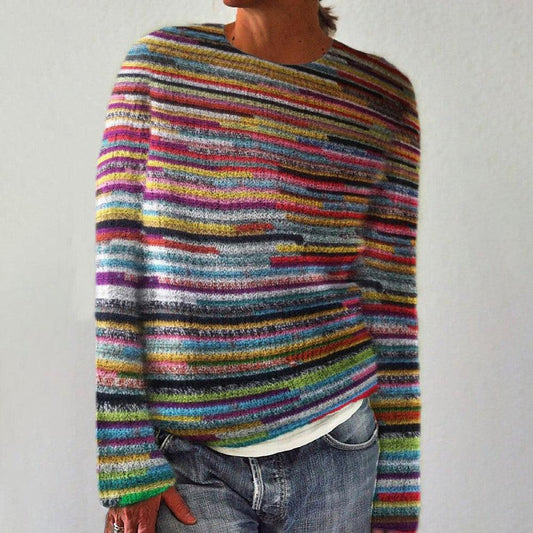 Monique | Stylish striped winter sweater with comfortable round neck