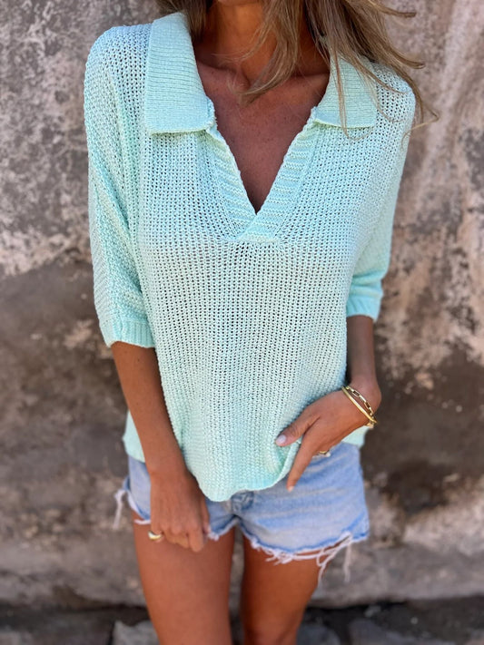Elowena | Relaxed Knit Collared Pullover